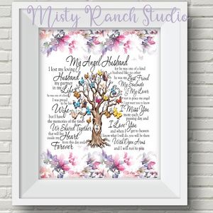 "My Angel Husband" Memorial Poem UNFRAMED Art Print for Remembrance